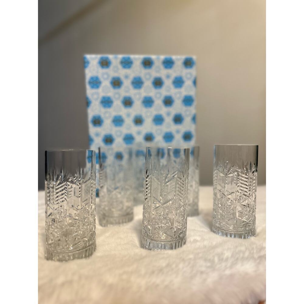 Vintage Bohemia Crystal Water‎ Glasses Set of 6 Pieces